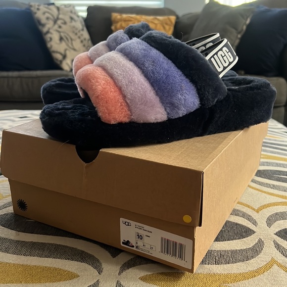 Ugg fluff yeah snmt in navy lavender and pink fuzzy slipper with stretchy strap - Picture 2 of 6